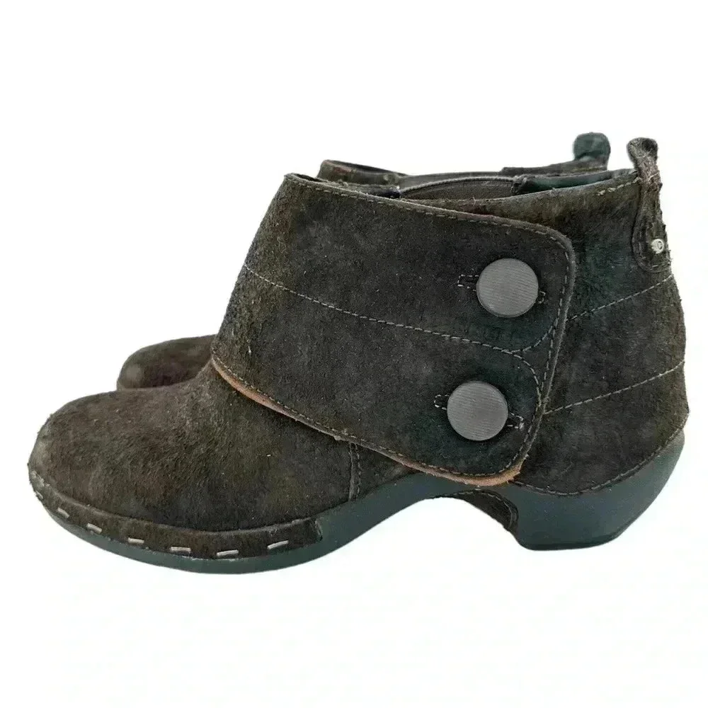 Merrell Luxe button ankle bootie 10 41 espresso brown suede stapled clog boot - Picture 4 of 13